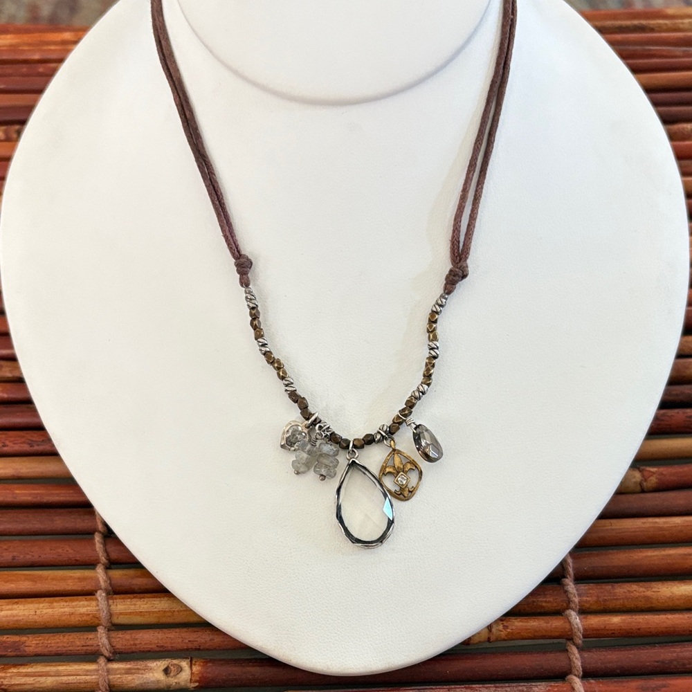 Silpada Silver Brass Charm Necklace on Cord 16”